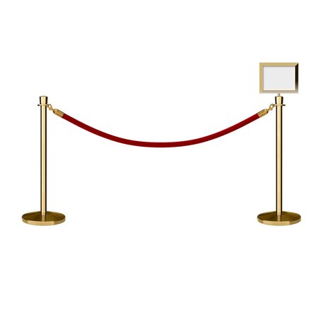 MONTOUR LINE Stanchion Post & Rope Kit Pol.Brass, 2CrownTop 1RedRope 8.5x11H Sign C-Kit-1-PB-CN-1-Tapped-1-8511-H-1-PVR-RD-PB